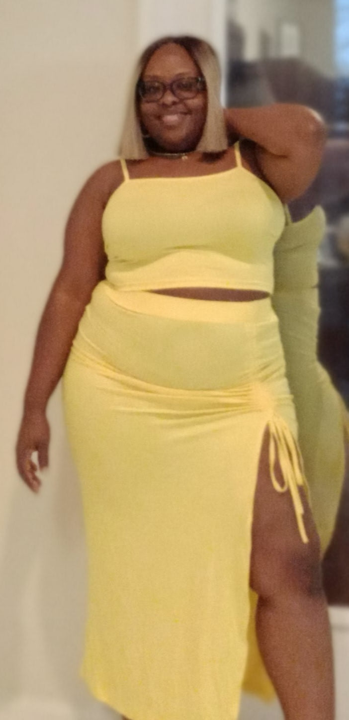 2pc Crop Tank Skirt Set - Yellow