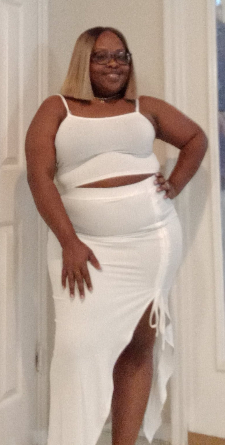 2pc Crop Tank Skirt Set - White