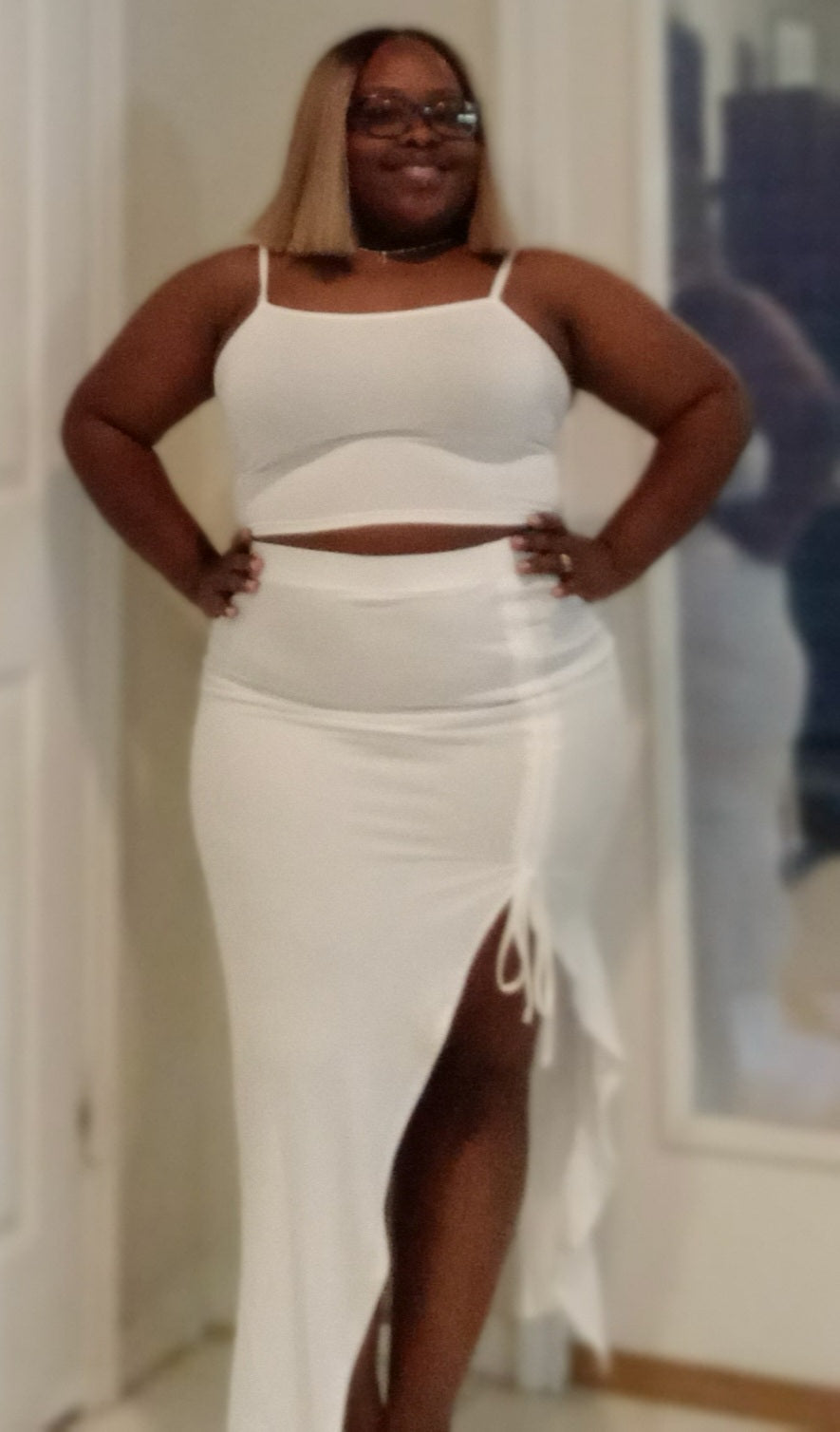 2pc Crop Tank Skirt Set - White