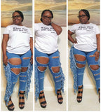 Distressed Denim Jeans w/Tassels