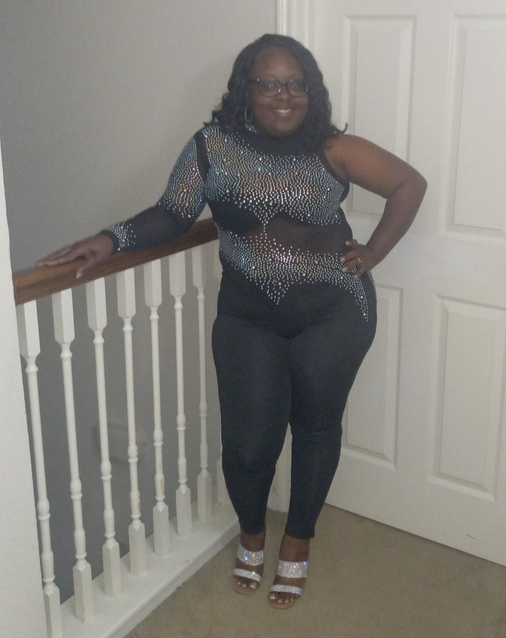 One Sleeve Sequins Jumpsuit