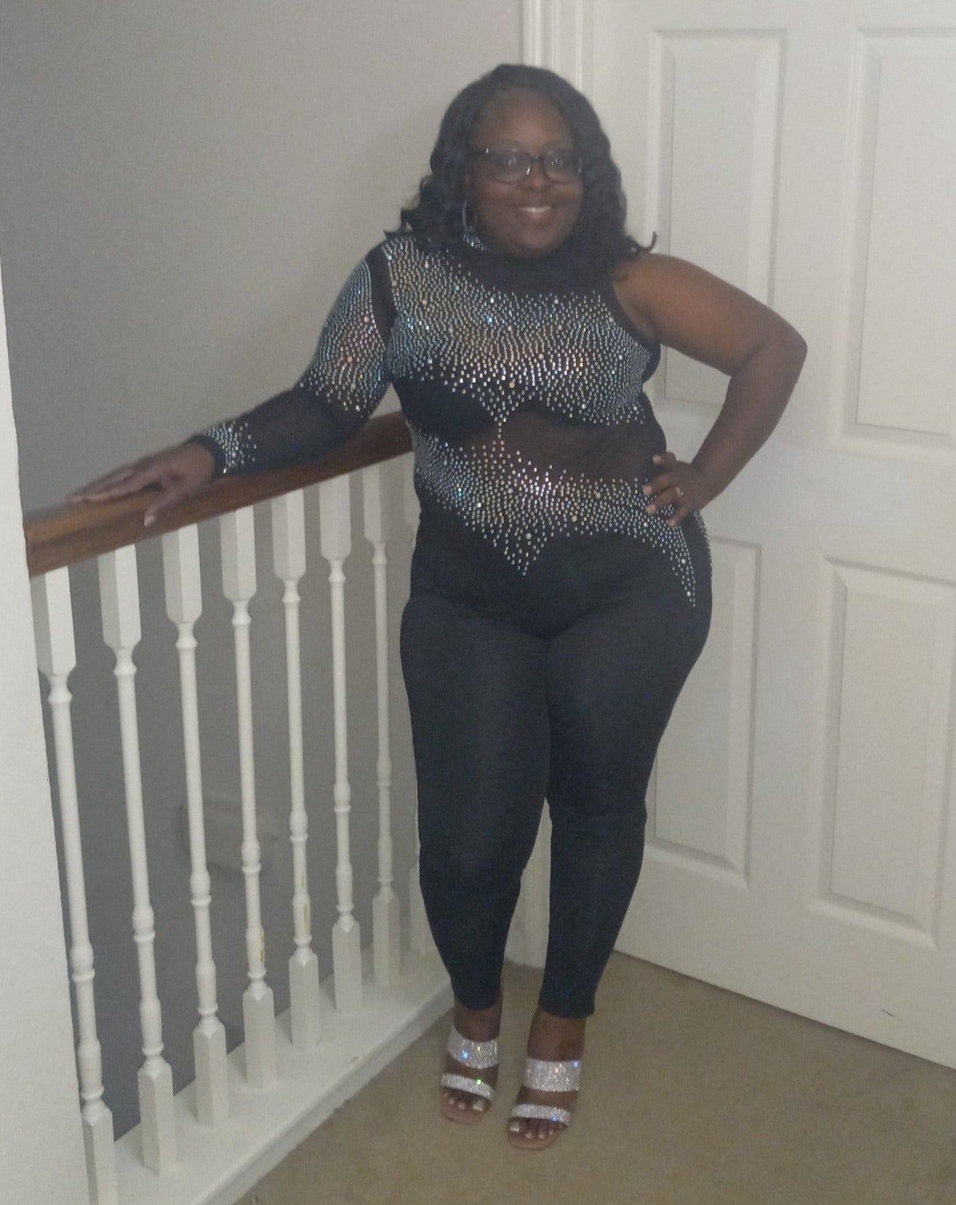 One Sleeve Sequins Jumpsuit